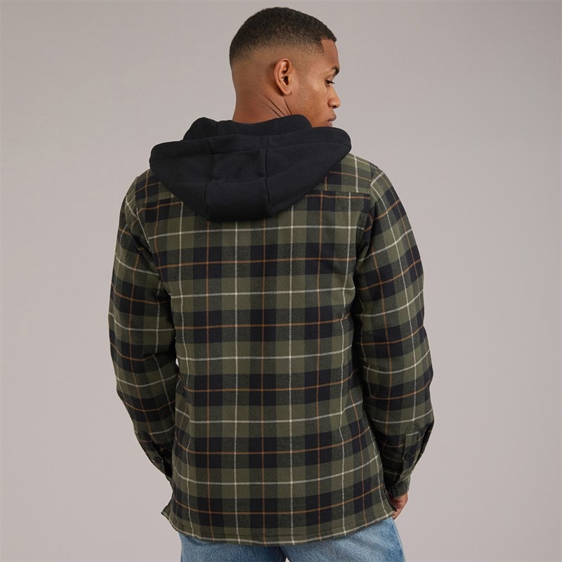 Mens Draxen Padded Check Flannel Overshirt Black/Khaki/Taupe/Stone Check - Image 2