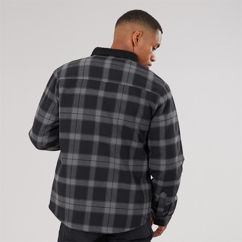 Mens Zyren Padded Check Flannel Overshirt Black/Dark Grey Check - Image 2