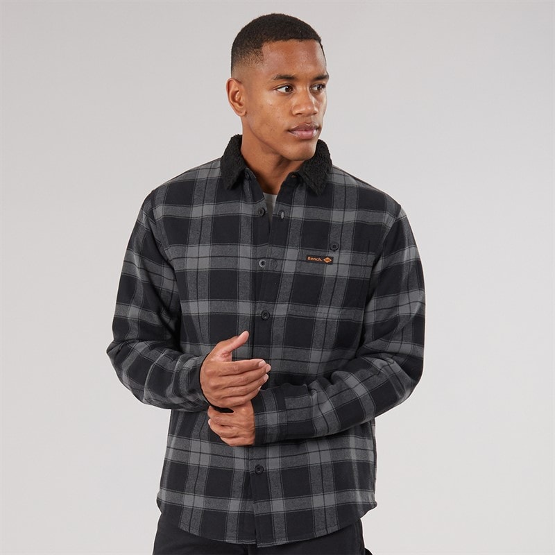 Mens Zyren Padded Check Flannel Overshirt Black/Dark Grey Check - Image 3