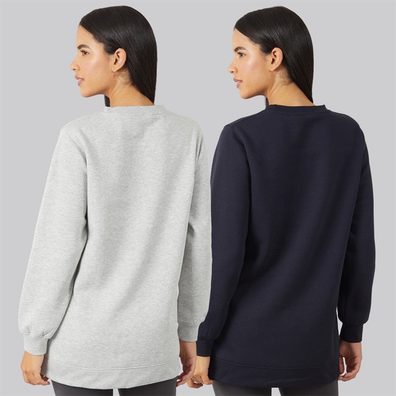 Womens Two Pack Longline Sweatshirts Navy/Grey Marl - Image 2