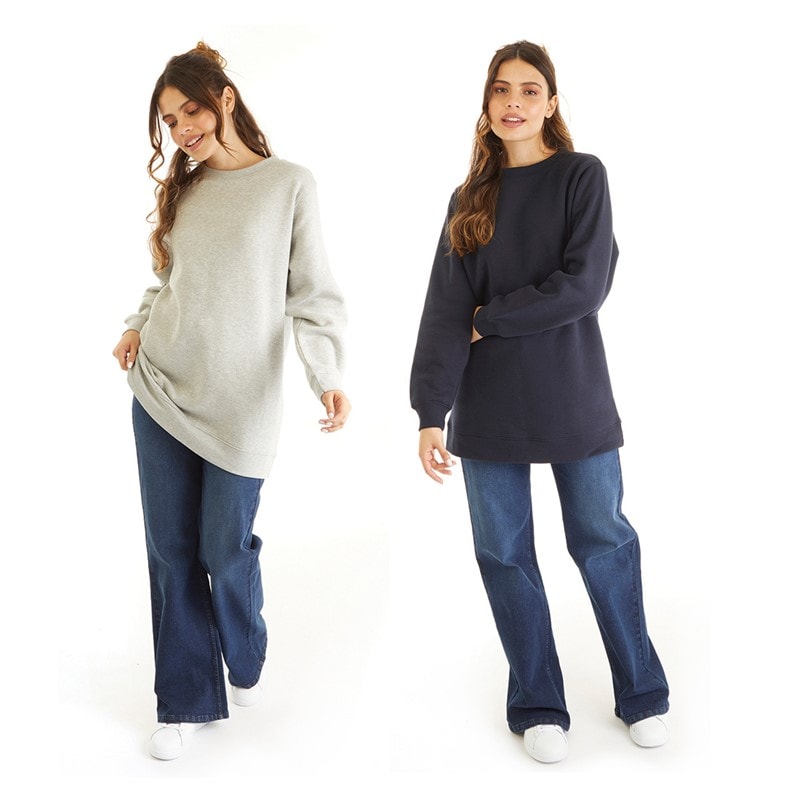 Womens Two Pack Longline Sweatshirts Navy/Grey Marl - Image 3