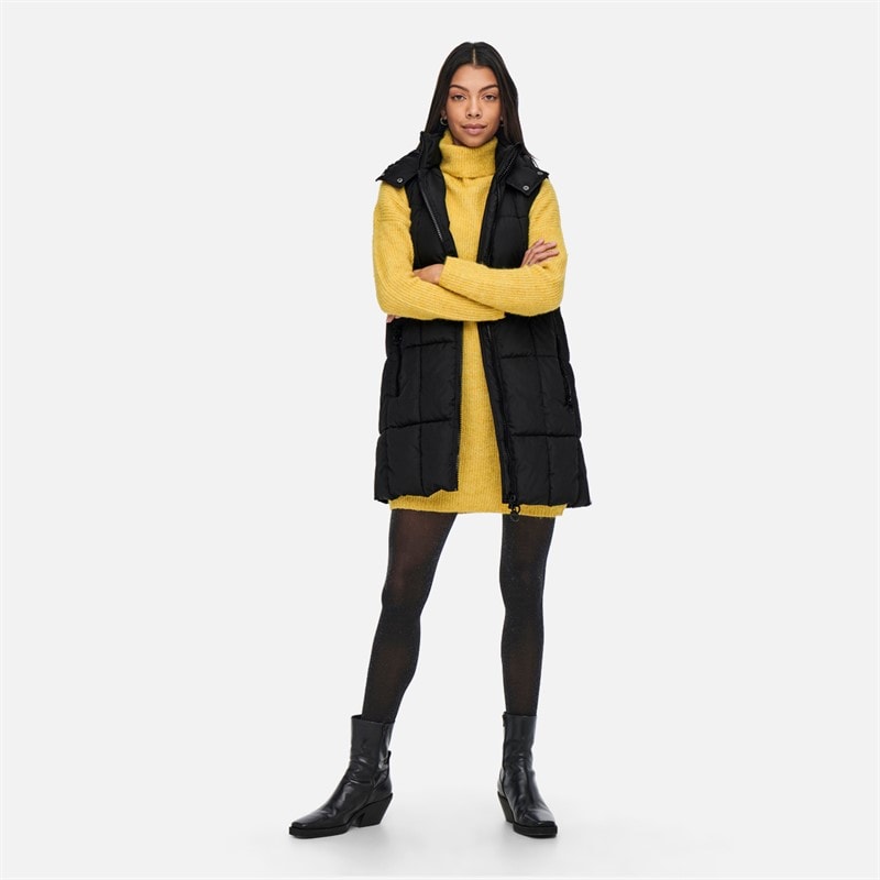Womens Daisy Long Padded Gilet Black - Image 2