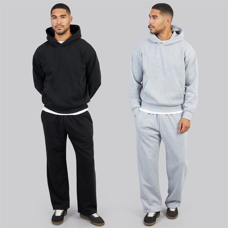 Mens Oversized Two Pack Hoodies Black/Light Grey Marl - Image 3
