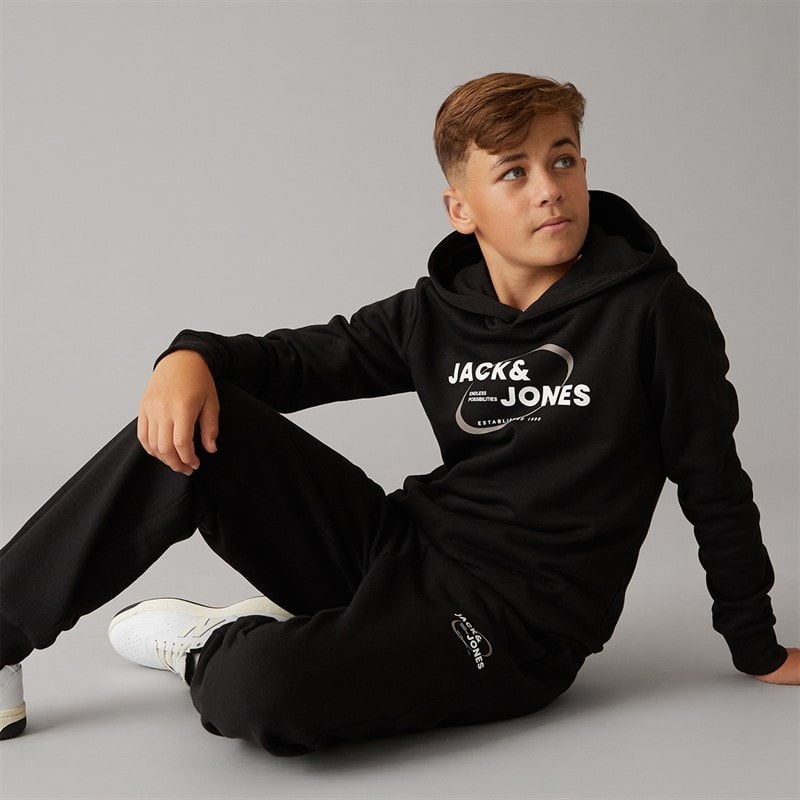 JACK & JONES Boys Future Hoodie And Joggers Tracksuit Black