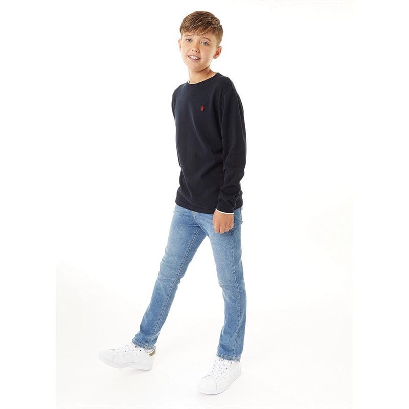 Boys Plain Tipped Knitted Jumper Navy - Image 4