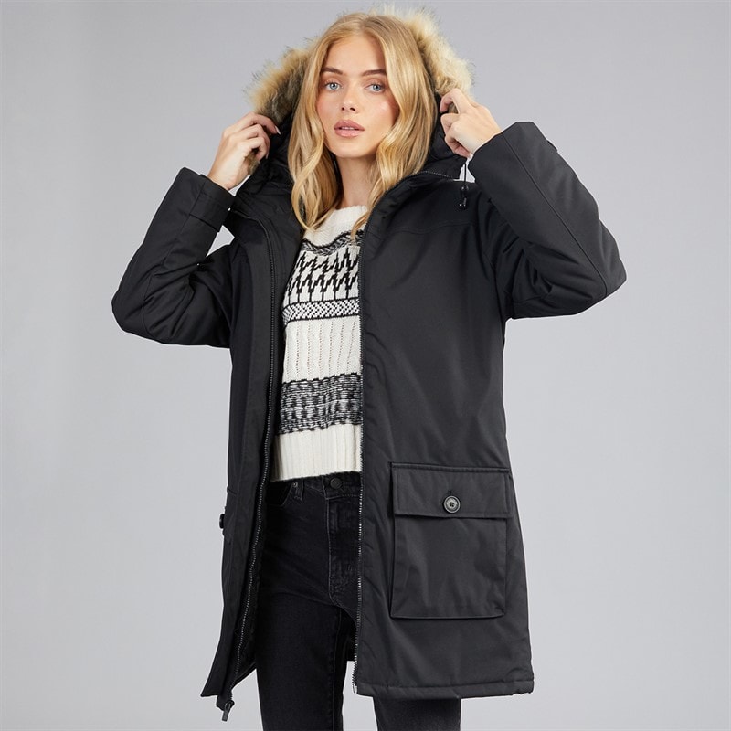 Womens Hooded Parka Coat Black - Image 4