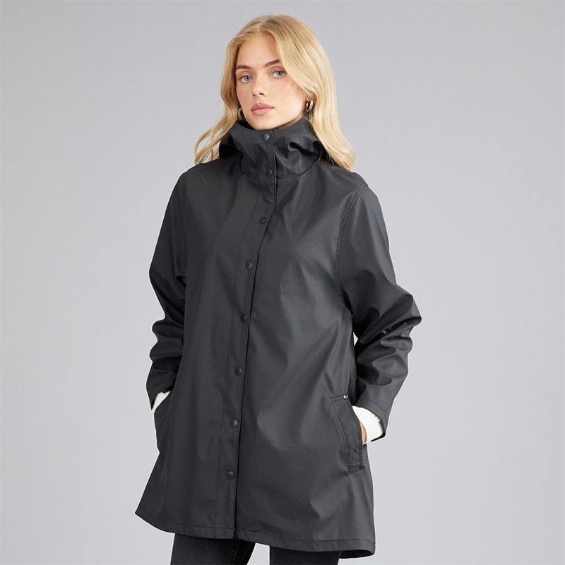 Womens PU Rain Coat Black - Image 3