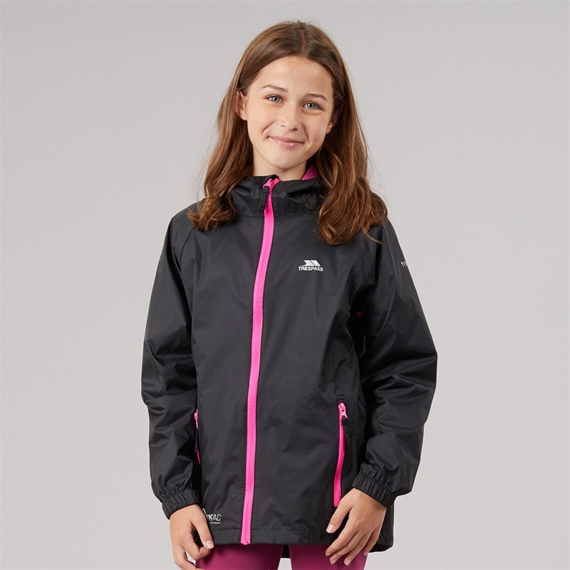 Trespass Girls Qikpac Waterproof Jacket Black/Pink