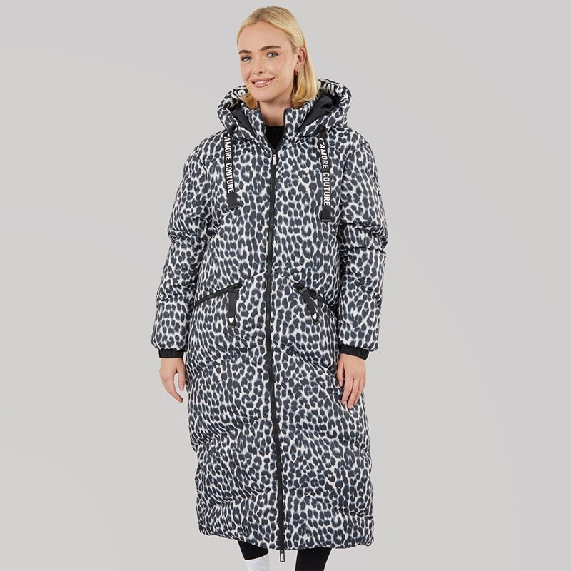 Womens Thea Long Waterproof Jacket Leopard - Image 3