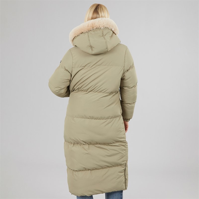 Womens Iris Long Puffer Coat Khaki - Image 2