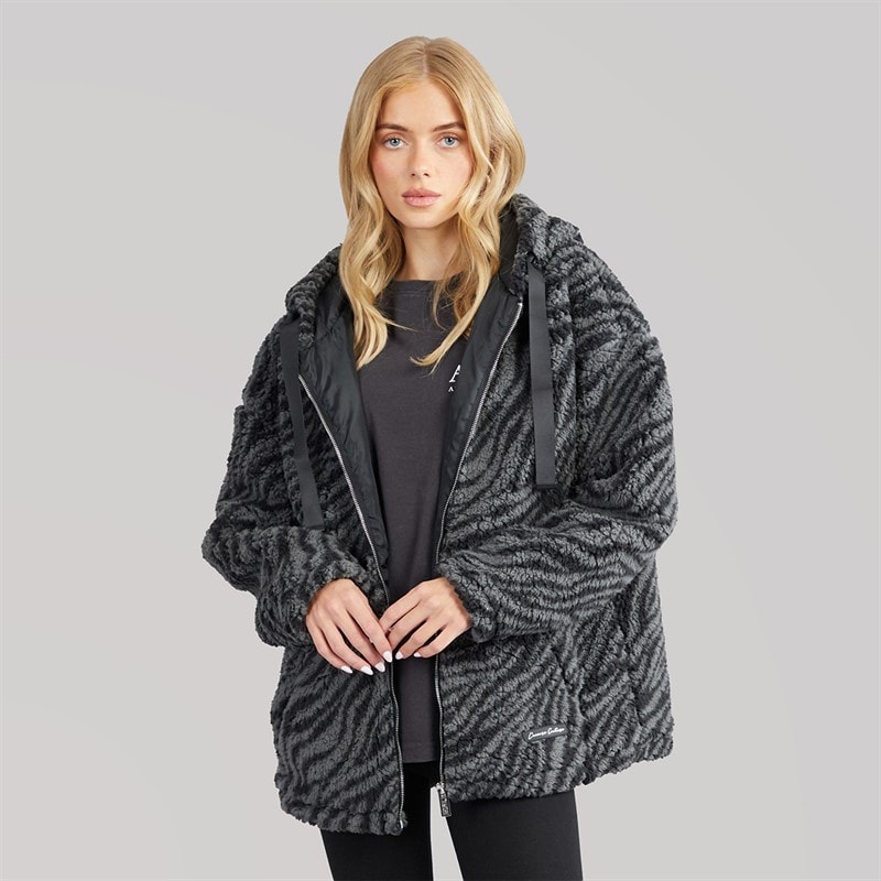 L'amore Couture Womens Metro Borg Hooded Jacket Black