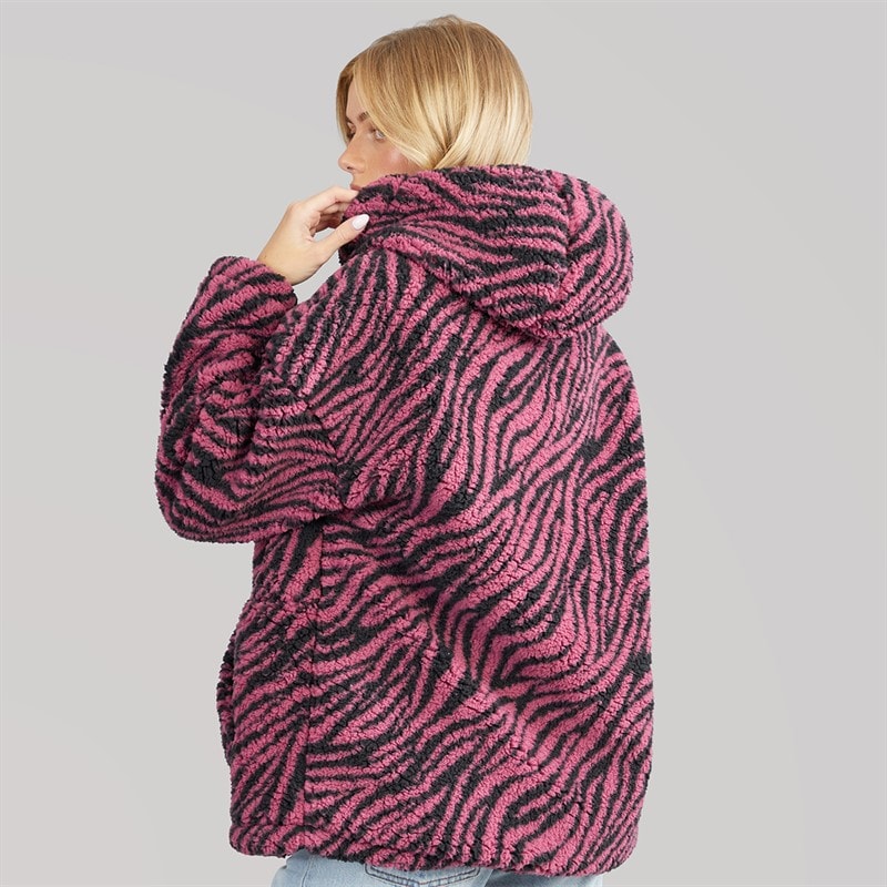 Womens Metro Borg Hooded Jacket Mauve - Image 2