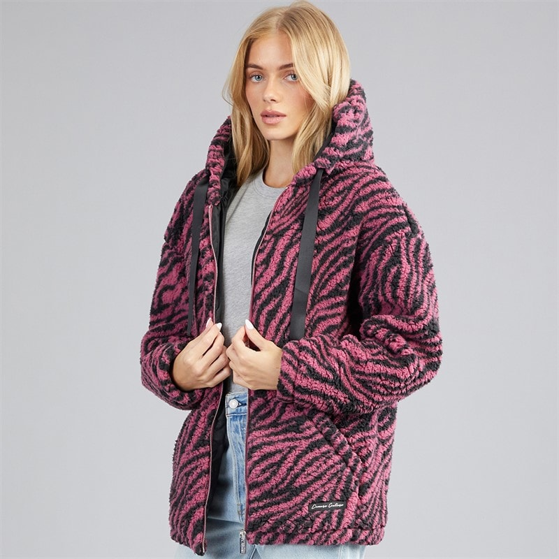 Womens Metro Borg Hooded Jacket Mauve - Image 3