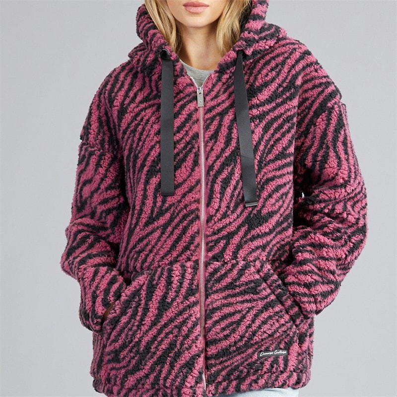 Womens Metro Borg Hooded Jacket Mauve - Image 4