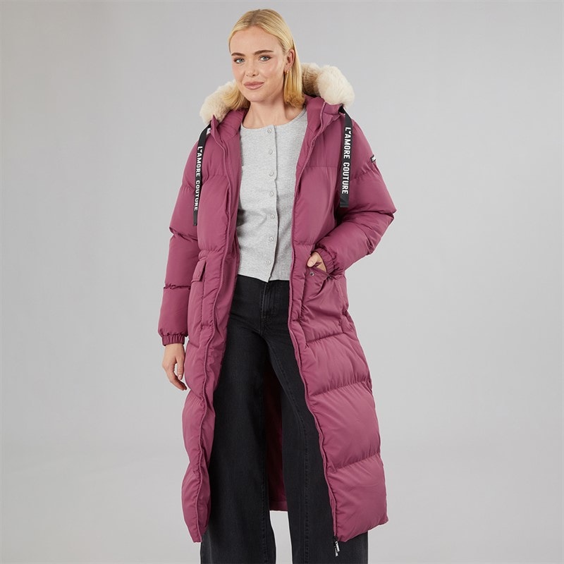Womens Iris Long Puffer Coat Mauve - Image 3