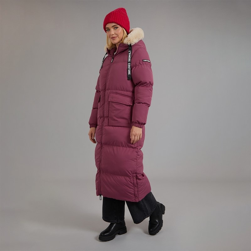 Womens Iris Long Puffer Coat Mauve - Image 4