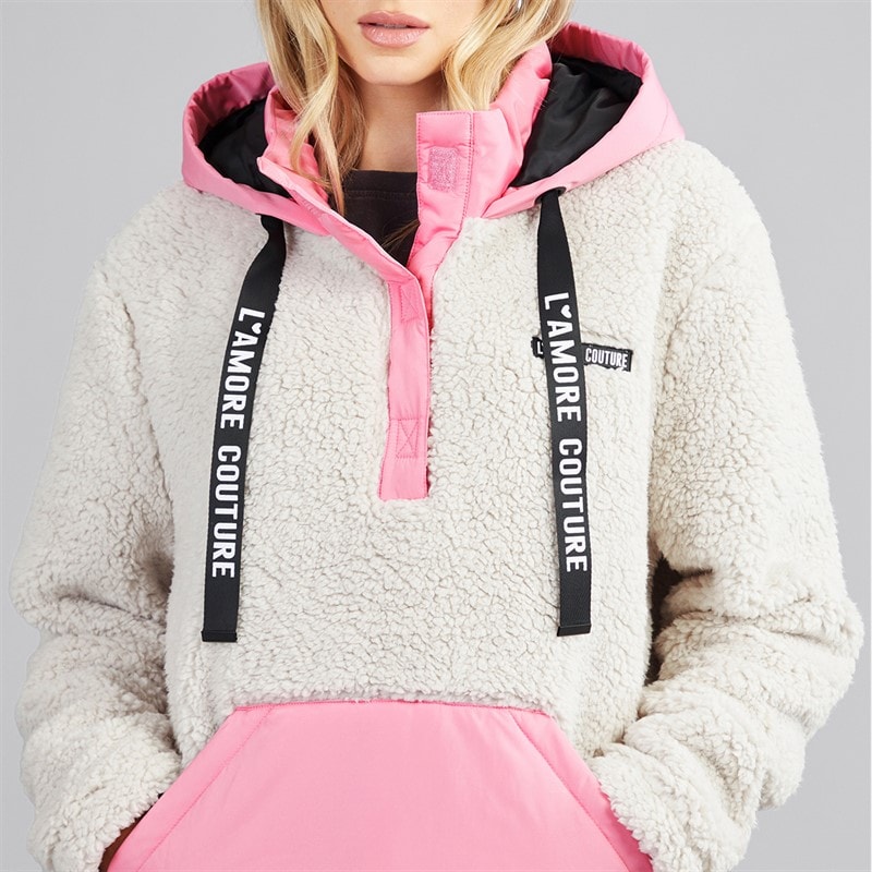 Womens Nebraska Borg Hooded Jacket Camel/Pink - Image 3
