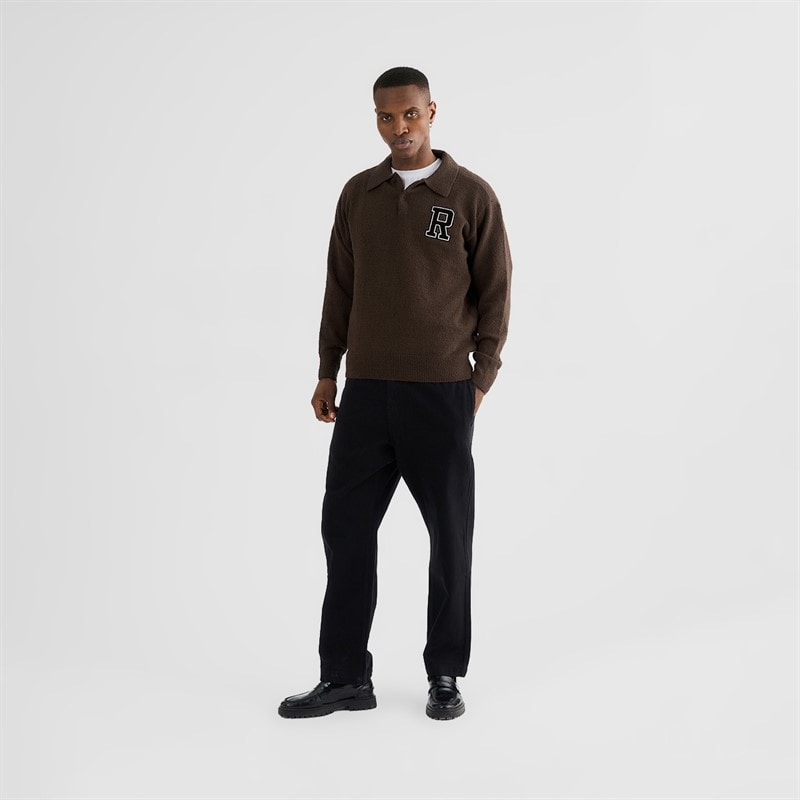 Mens Eddy Long Sleeve Polo Shirt Brown - Image 3