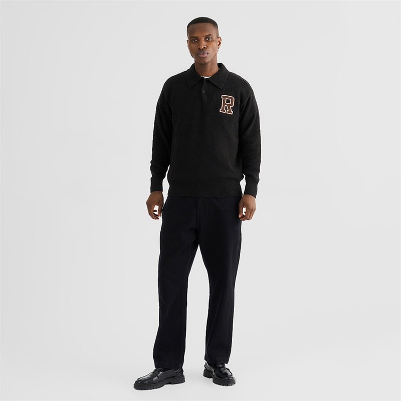 Mens Eddy Long Sleeve Polo Shirt Black - Image 2