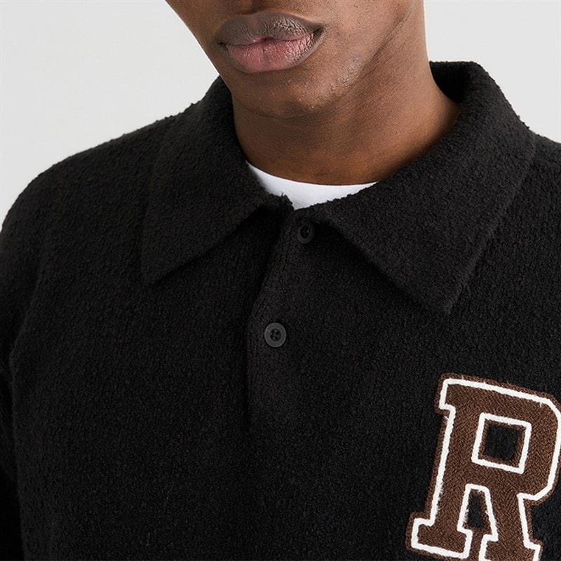 Mens Eddy Long Sleeve Polo Shirt Black - Image 4