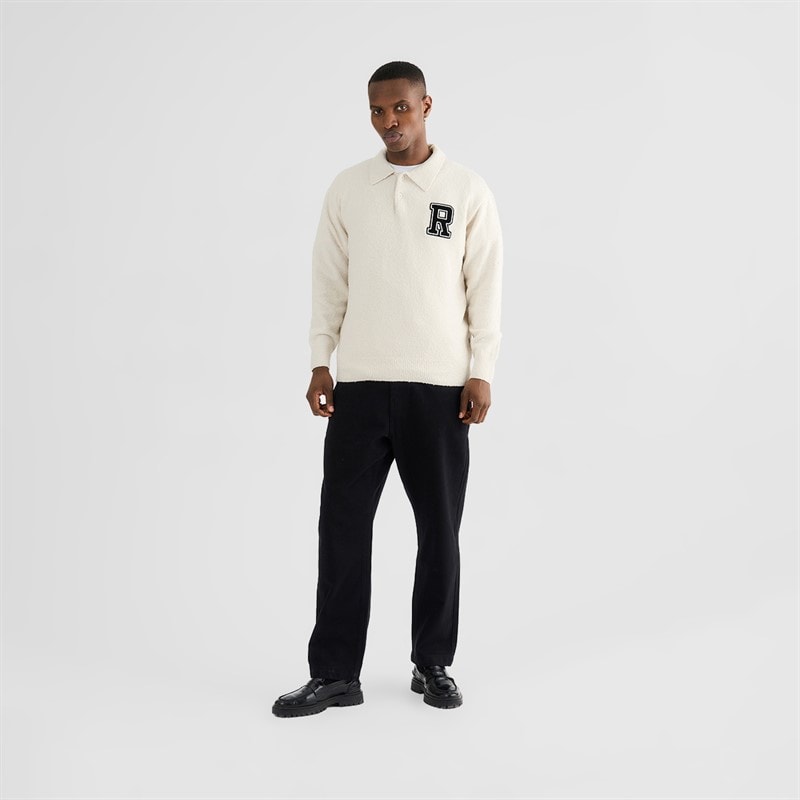 Mens Eddy Long Sleeve Polo Shirt Beige - Image 2