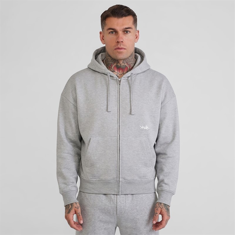 Mens Full Zip Hoodie Grey Marl - Image 1