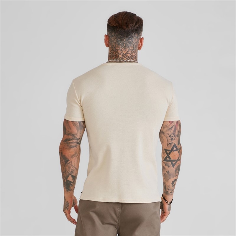 Mens Waffle Muscle Fit T-Shirt Ecru - Image 2