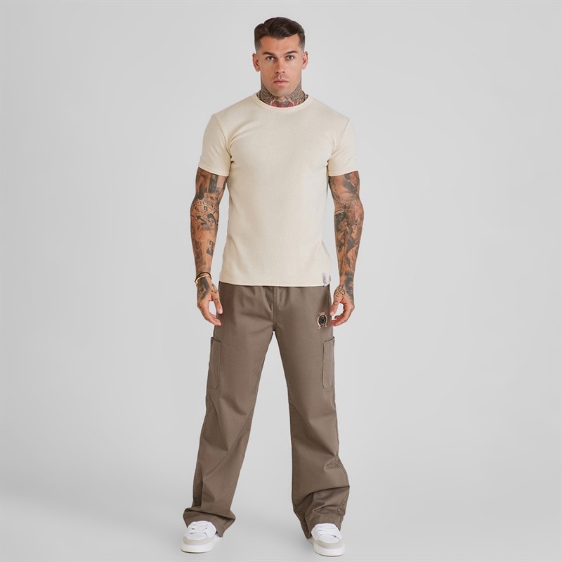 Mens Waffle Muscle Fit T-Shirt Ecru - Image 4