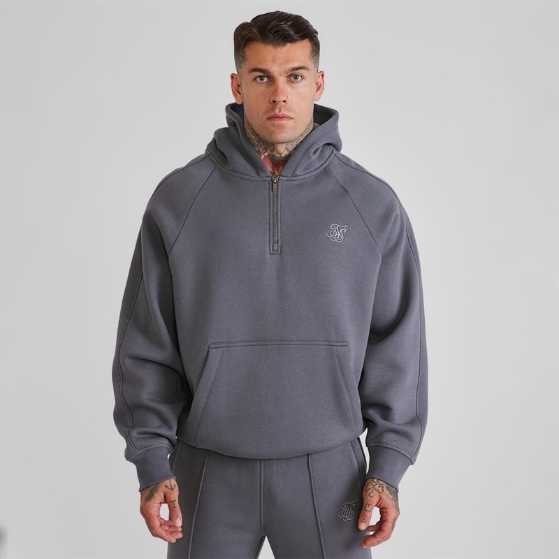 Mens Quarter Zip Hoodie and Joggers Set Grey - Image 3