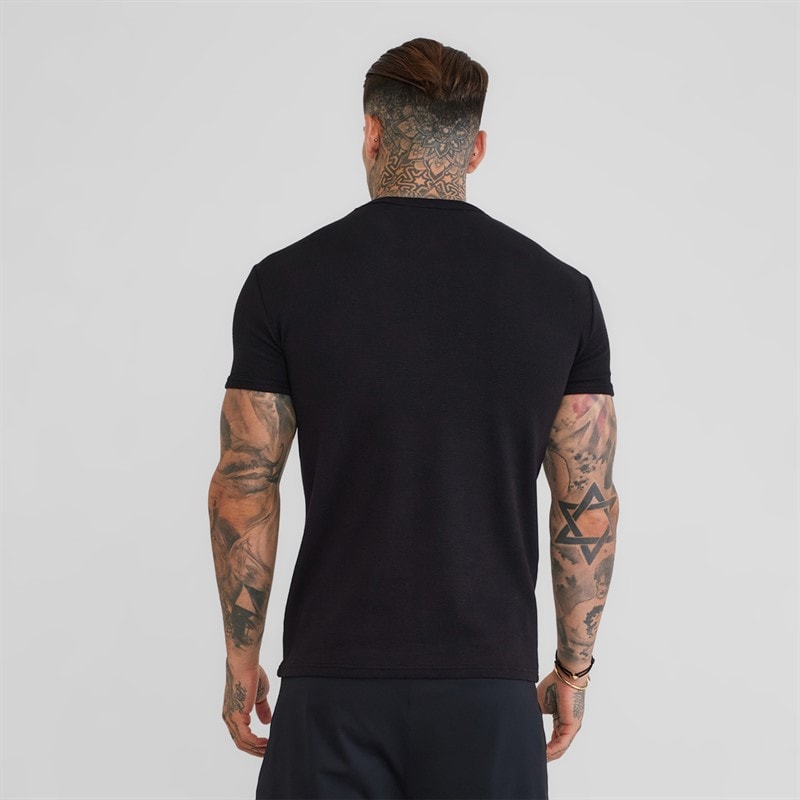 Mens Waffle Muscle Fit T-Shirt Black - Image 2
