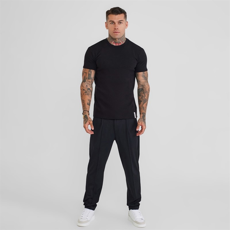 Mens Waffle Muscle Fit T-Shirt Black - Image 4