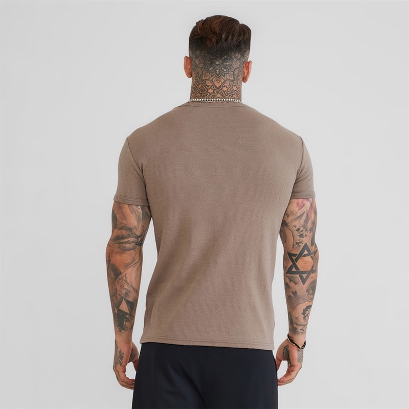 Mens Waffle Muscle Fit T-Shirt Brown - Image 2