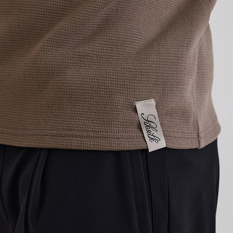 Mens Waffle Muscle Fit T-Shirt Brown - Image 3