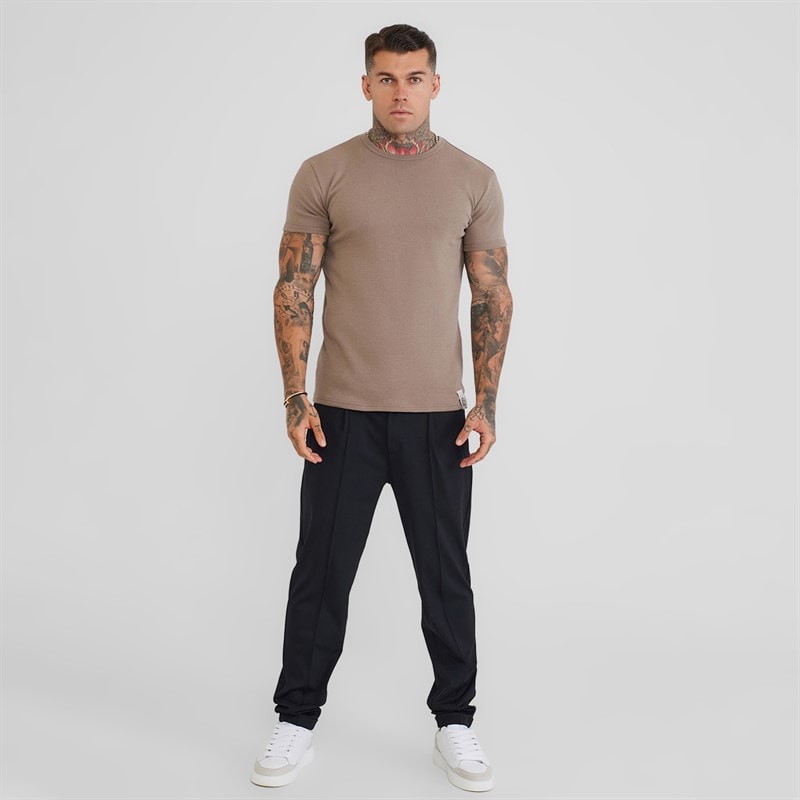 Mens Waffle Muscle Fit T-Shirt Brown - Image 4