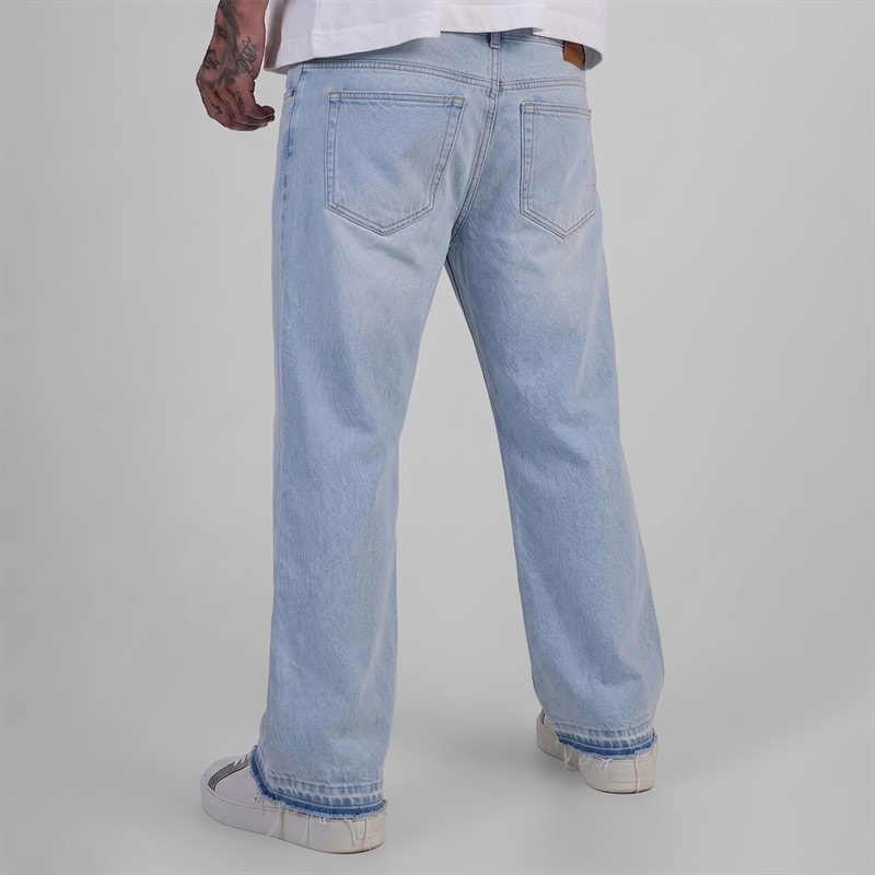 Mens Distressed Loose Fit Jeans Washed Light Blue - Image 2