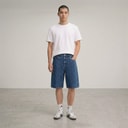 Mens Sdomidt Loose Fit Denim Shorts Middle Blue Denim