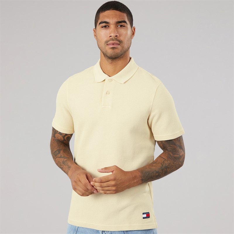 Mens Washed Waffle Polo Shirt Calico - Image 3