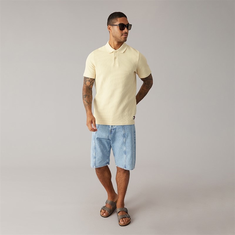Mens Washed Waffle Polo Shirt Calico - Image 4