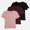 Womens Three Pack Maya Rib T-Shirts Fig/Woodrose/Black