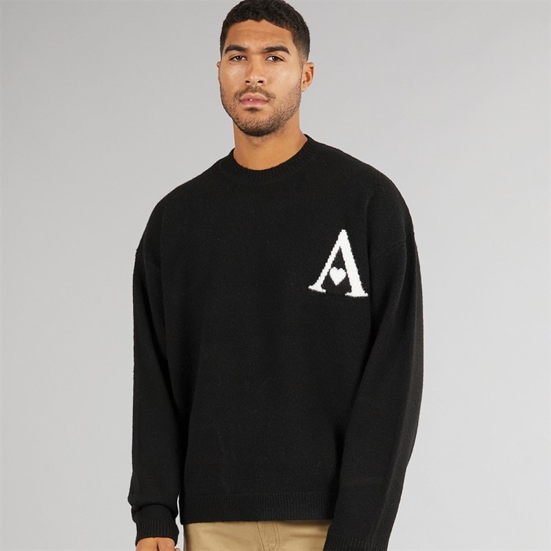 Avant Garde Mens Hearts Knitted Crew Neck Jumper Black