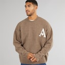 Mens Hearts Knitted Crew Neck Jumper Mink