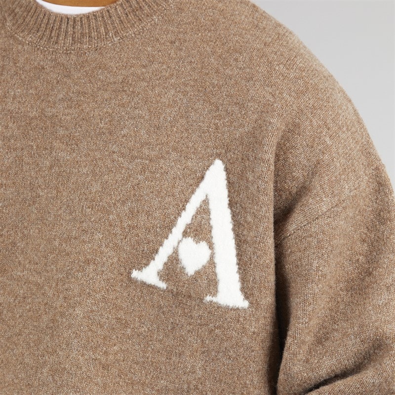 Mens Hearts Knitted Crew Neck Jumper Mink - Image 3
