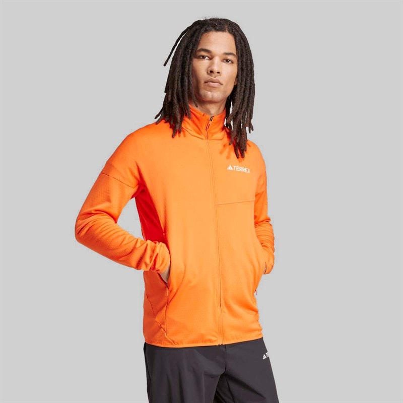 Mens Terrex Xperior Climawarm Full Zip Fleece Jacket Semi Impact Orange - Image 2