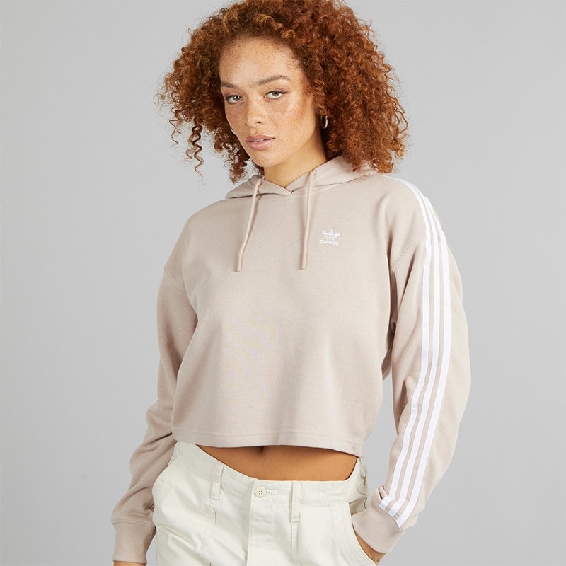 adidas Originals Womens Adicolor 3-stripes Short Hoodie Wonder Taupe
