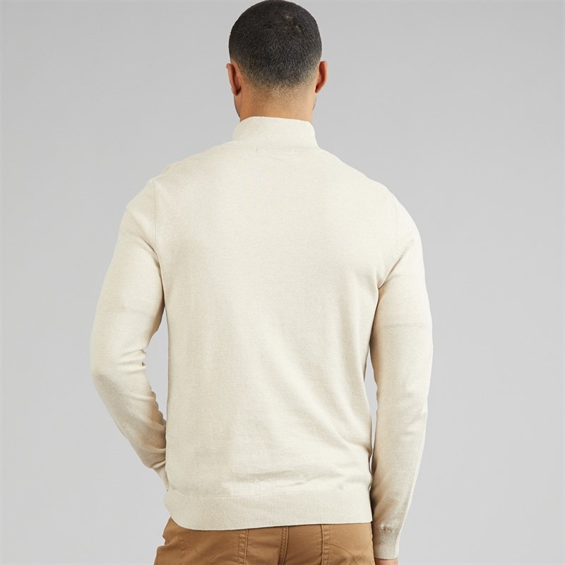 Mens 1/4 Zip Knit Jumper Oatmeal - Image 2