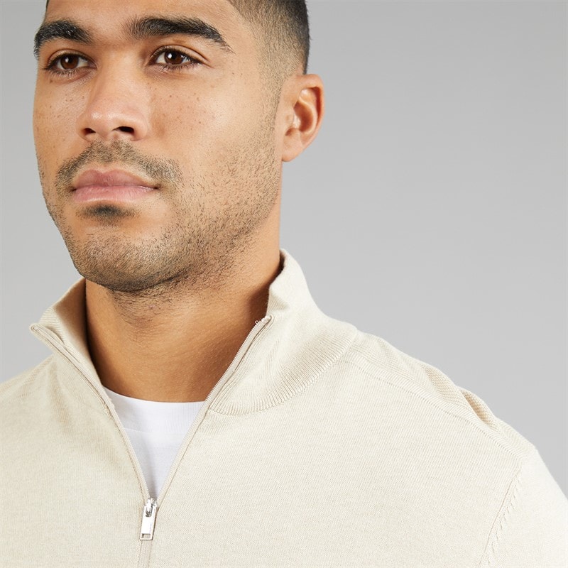 Mens 1/4 Zip Knit Jumper Oatmeal - Image 3