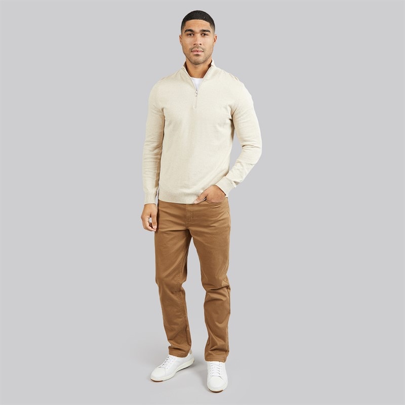 Mens 1/4 Zip Knit Jumper Oatmeal - Image 4