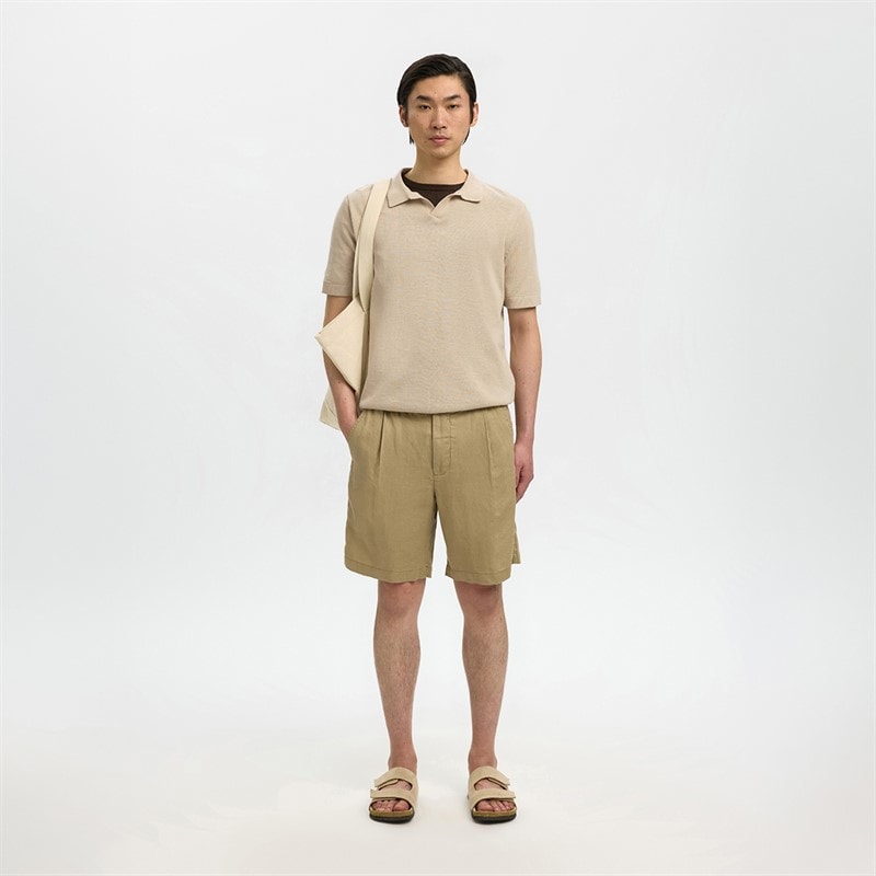 Mens Mattis Linen Blend Open Polo Shirt Oatmeal - Image 2