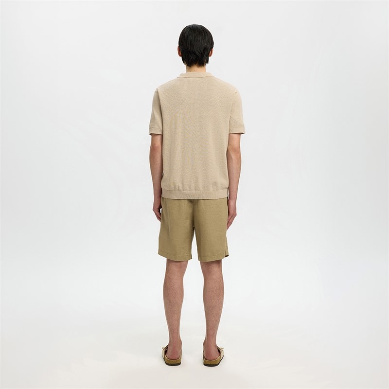 Mens Mattis Linen Blend Open Polo Shirt Oatmeal - Image 3