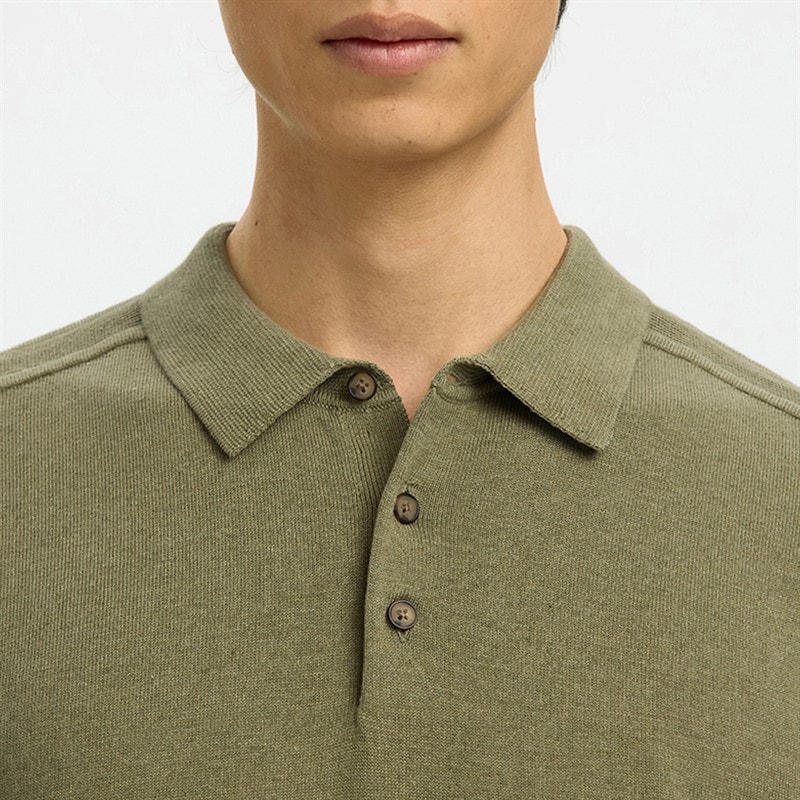 Mens Berg Knit Polo Shirt Deep Lichen Green - Image 4